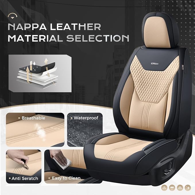 Coverado Car Seat Covers with Lumbar Support, Front Covers for Cars, Universal Automotive Seat Cover, Waterproof, Leather Car Seat Cushion, Interior Seat Protectors for Most Cars