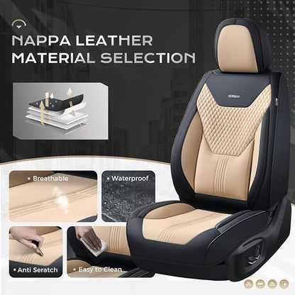 Coverado Car Seat Covers with Lumbar Support, Front Covers for Cars, Universal Automotive Seat Cover, Waterproof, Leather Car Seat Cushion, Interior Seat Protectors for Most Cars