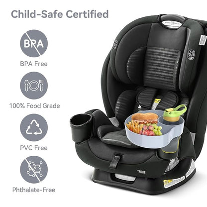 Car Seat Cup Holder Snack Tray: Travel Tray for Kids Car Seat Food Tray for Kids Travel, Toddler Carseat Eating Plate Table, Kid Road Trip Table Essentials Accessories, Grey