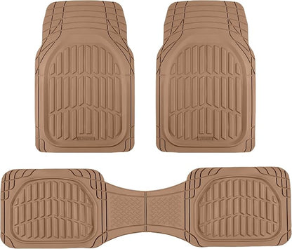 Motor Trend FlexTough LITE Rubber Car Mats Full Set - All Weather Floor Mats for Trucks, Cars & SUVs - Automotive Waterproof Beige Car Floor Mats for Cars Interior Accessories Universal Trim-to-Fit