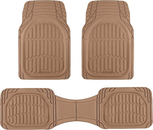 Motor Trend FlexTough LITE Rubber Car Mats Full Set - All Weather Floor Mats for Trucks, Cars & SUVs - Automotive Waterproof Beige Car Floor Mats for Cars Interior Accessories Universal Trim-to-Fit