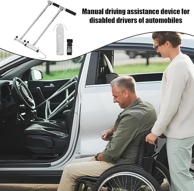 Hand Control for Disabled Drivers, Portable Vehicle Driving Assistance, Adjustable Aluminium Steering and Braking System with Anti-Slip Base, Storage Bag Included
