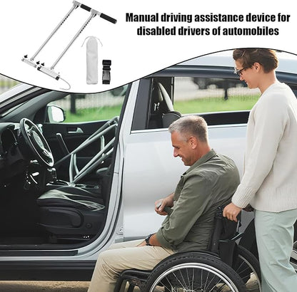 Hand Control for Disabled Drivers, Portable Vehicle Driving Assistance, Adjustable Aluminium Steering and Braking System with Anti-Slip Base, Storage Bag Included
