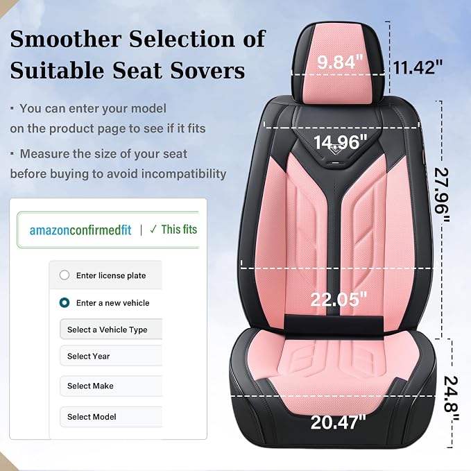 Coverado Car Seat Covers Full Set, Car Seat Protectors Leather Seat Covers for Cars, Automotive Seat Covers Car Accessories Universal Fit for Most Sedans SUV Pick-up Truck(Black&Pink)