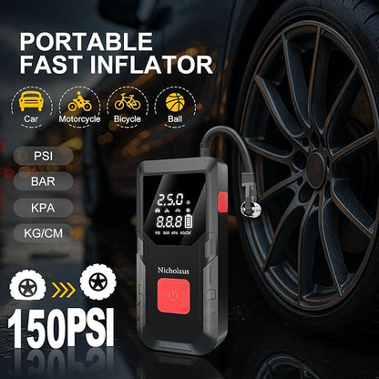 12 V Car 8000 mAh Battery Jump Starter 2800A with 150psI Air Compressor, Compact and Practical Edition QB08L Safe Smart, Portable Jump Box and Charger for 6.0L Gas and 3.0L Diesel Engines.
