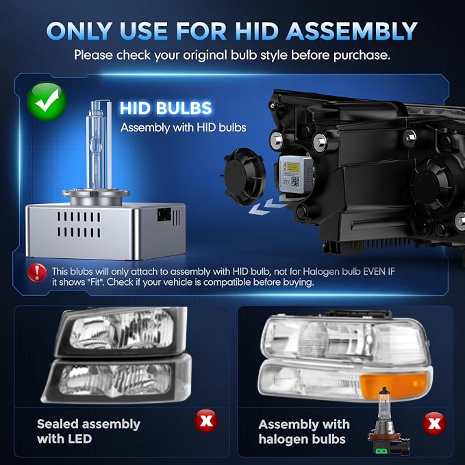 D5S HID Bulbs, 35W Super Brighter HID Headlight Bulb 6000K Cool White High Low Beam Xenon Replacement Light w/Integrated Ballast - Pack of 2
