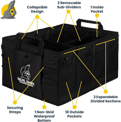 Seal Skin Covers Trunk Organizer for SUV, Car & Truck - Premium Heavy Duty and Collapsible with 3 Adjustable Sizes - Lightweight and Portable Storage Organizer - Easy to Use and Install in Any Vehicle