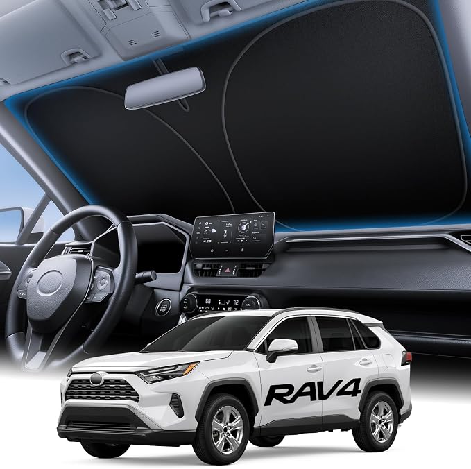 Wigoo for Toyota RAV4 2019-2026 Windshield Sunshade [100% Sun Block, 4th-Gen Cooling Tech] Foldable Heat Insulation Front Window Sunshade with Storage Bag, Compatible with Toyota RAV4 2019-2026