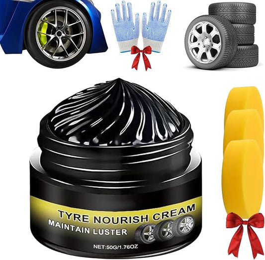 Tyre Nourish Cream, Powerful Wheel Cleaning Refurbish Wax, Tire Nourish Wax Cream, Tire Waxs, Car Tires & Plastic Trim Renewal Paste - Restores Shine, for Car Trucks Motorcycles Tires (1 Pc)
