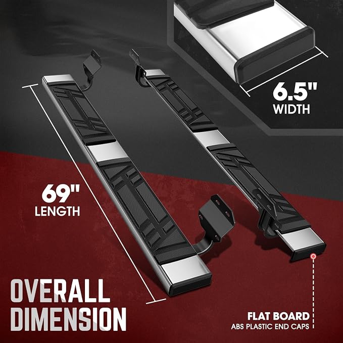 DNA Motoring 6.5" Flat Running Boards Side Steps Compatible with Ford F150 Standard Cab 2015-2024, F250 / F350 Super Duty Standard Cab 2017-2024, STEPB-U-F25017-T1-S