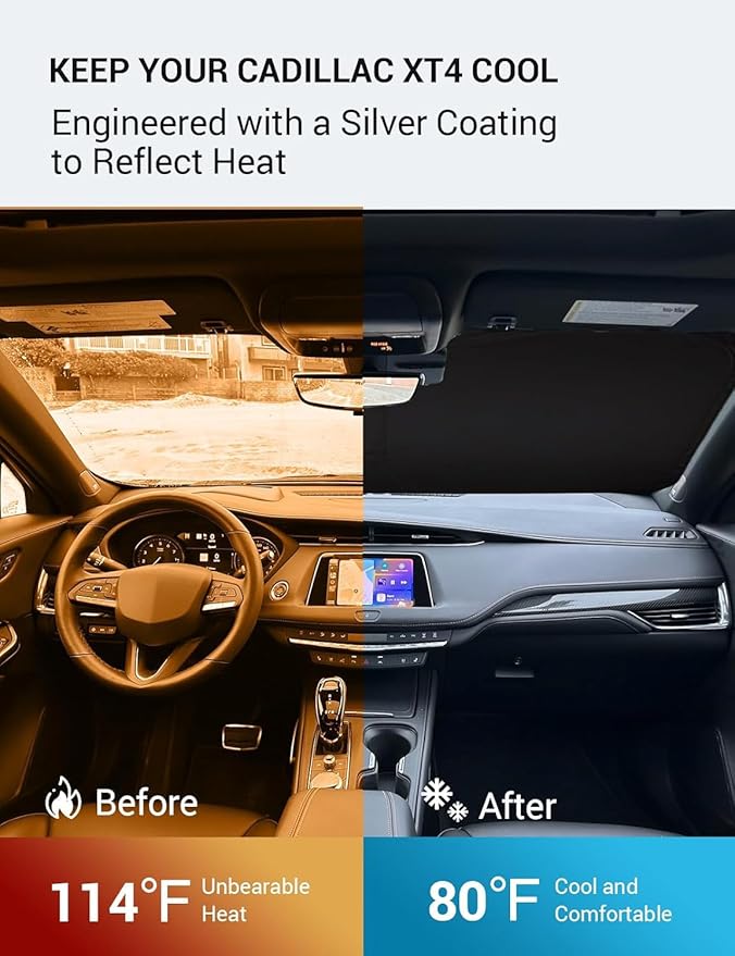 Proadsy Windshield Sun Shade for Cadillac XT4 2019-2025 2026 4-Layer Foldable Front Sunshade Protector Sun Visor Blocks UV Rays Keep Car Cooler
