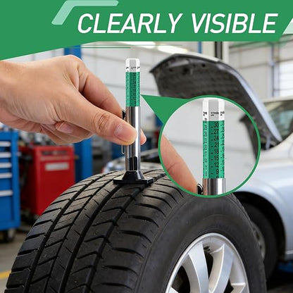 3-Pcs Tire Tread Depth Gauge in 1/32 Inch, Color Coded Tire Depth Gauge with Pocket Clip, Tread Depth Accurate Measurement Tools for Car, Trucks, SUV, Motorcycle, Bike (with 5Pcs Tire Valve Stem Caps)
