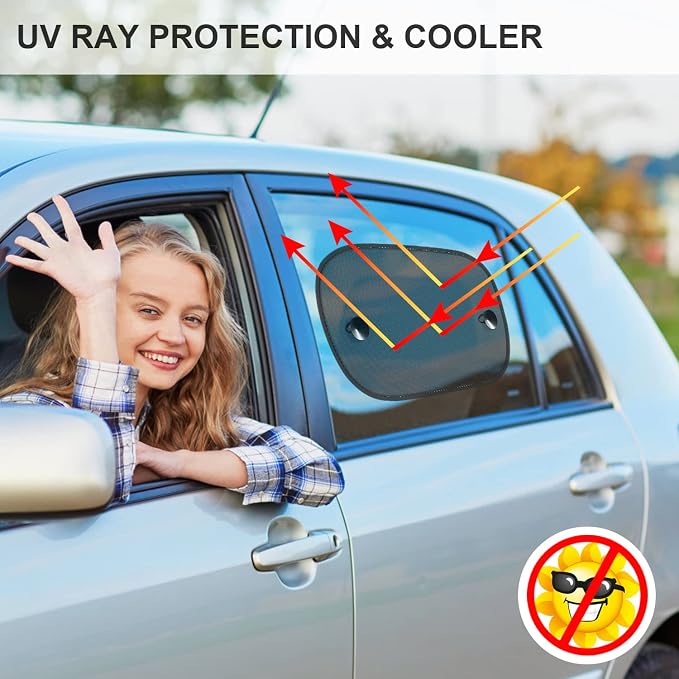 DIZA100 Car Sun Shade, 2 Pack Window Shade for Baby Universal Cling Sunshade for Side Window Sun Glare and UV Protection for Kids/Adults/Pets - 20''x12'' Fits 98% Cars(Suction Cup Stick)