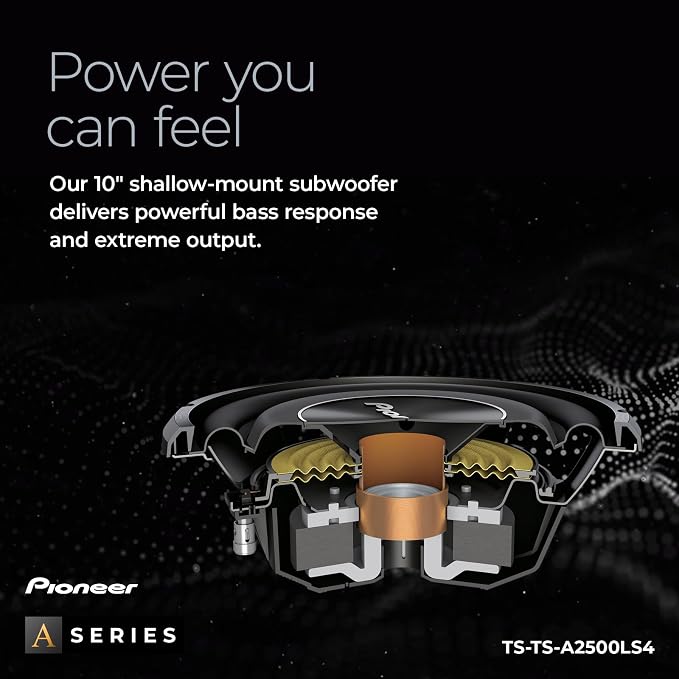 Pioneer A-Series TS-A2500LS4 10” Subwoofer – 1200W Max, Shallow-Mount Design, Deep Bass in Tight Spaces