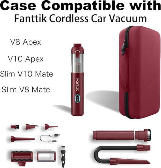 co2CREA Storage Case for Fanttik V8 Apex/Slim V8 Mate/V10 Apex/Slim V10 Mate Portable Mini Cordless Vacuum – Hard EVA Protective Carrying Bag with Accessory Organizer (Red Case)