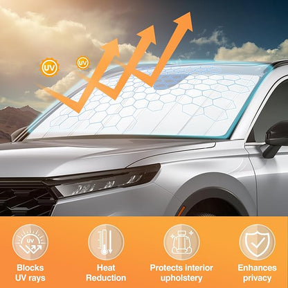 KUST Windshield Sun Shade for Honda CRV 2023-2025 2026 Foldable Thicken Window Sunshade UV Protection Keep Cool Sunshield Easy Install Sun Visor Accessories Aluminum Film