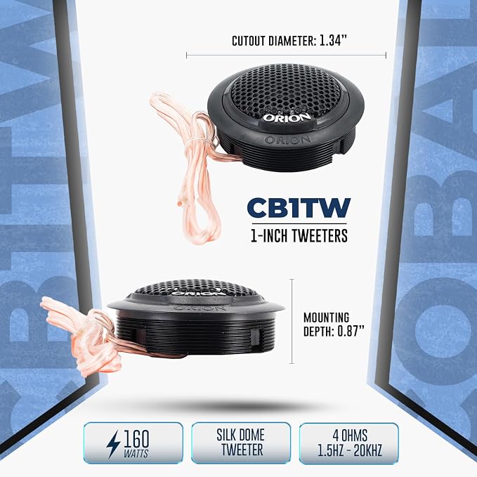 ORION Cobalt Series CB1TW 1” Silk Dome Tweeter | Surface/Flush/Angle Mount, 40W RMS, 160W Max - Pro Car Audio Tweeter (Pair)