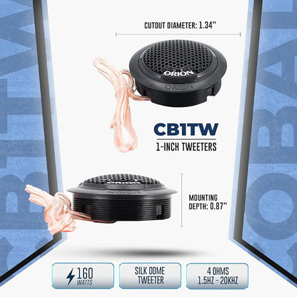 ORION Cobalt Series CB1TW 1” Silk Dome Tweeter | Surface/Flush/Angle Mount, 40W RMS, 160W Max - Pro Car Audio Tweeter (Pair)