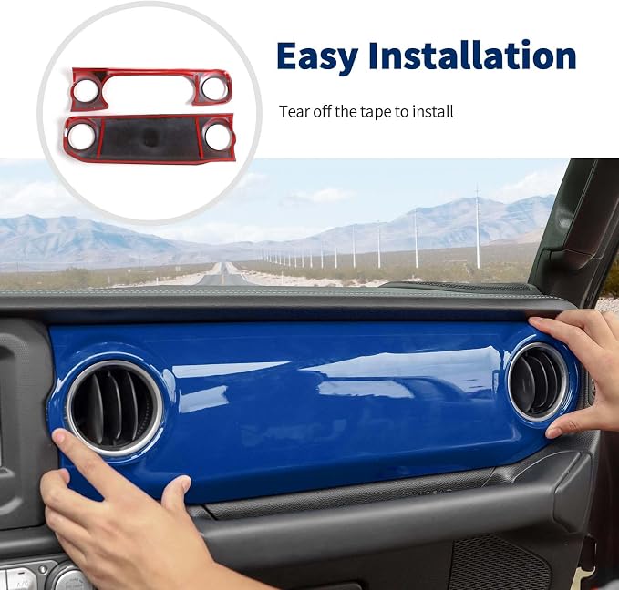 for JL Dashboard Decorative Panel Cover, Center Console Trim Cover Kit Compatible with 2018-2023 Jeep Wrangler JL JLU & Jeep Gladiator JT(Blue)