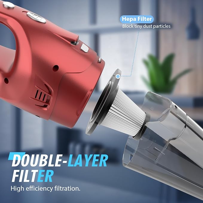 FUOAYOC Handheld Vacuum Cordless,Car Cordless Rechargeable, 6KPA Powerful Suction Hand Held Vacuum with LED Light/Multi Accessories, 1.6lbs Mini Portable Vacuum Cleaner for Home/Car/Office Cleaning