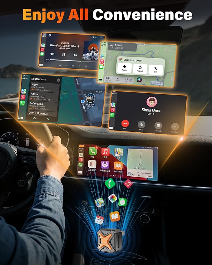 2026 Upgraded Mini Android Auto & Apple CarPlay Wireless Adapter for iPhone, Latest A7 Chip One-Click Switch, 3s Auto Connect, Bluetooth 6.0, 5.8GHz WiFi, Compatible with iOS 12+, Android 11+.