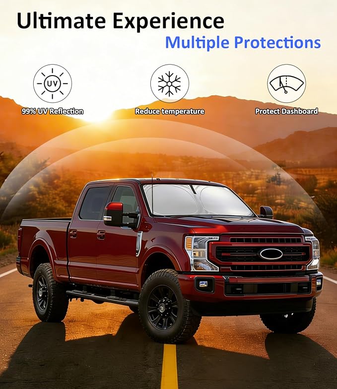 Windshield Sun Shade for 2017-2026 Ford Super Duty F250 F350 F450 F550 Accessories, Car Front Window Sun Visor & Heat Shield | 240T Sunshade Protection Blocks UV Rays Keep Your Car Cooler
