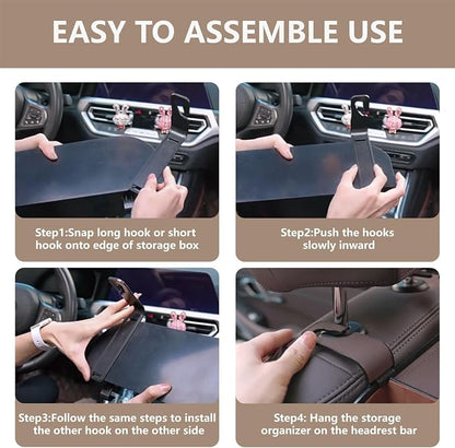 Backseat Car Organizer with 2 Drink Cup Holder - Tissue Holder - Car Seat Hooks for Headrest - Multi-functional Storage for Travel - Perfect for Kids, Adults(Brown)