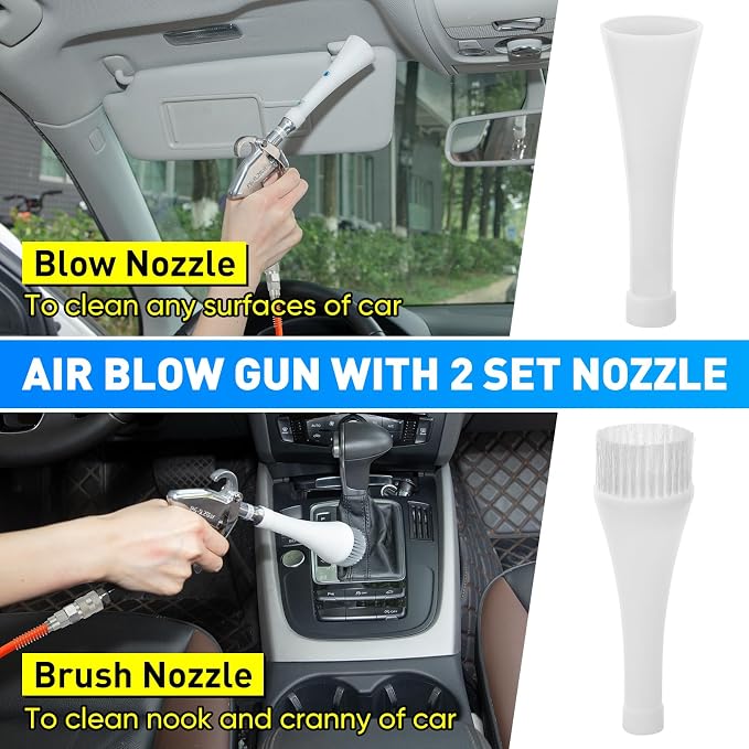 MYPIN Aluminium Car Cleaning Gun with Tapered Nozzle, 6-9.2Bar with 2 Set Nozzle, Pressure Air Blower Blow Gun Producing Powerful Blast of Air for Cleaning Cars, Velvet, Furniture and Carpets