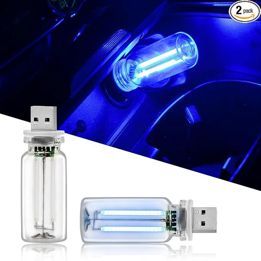 2PCS USB Lights for Car, Touch Adjustment Lights, Plug in USB Vehicle Interior Ambient Light, Mini LED Retro Bulb Glass Bottle Night Light for Camping, Holiday Decoration, Party, Bedroom (Blue)