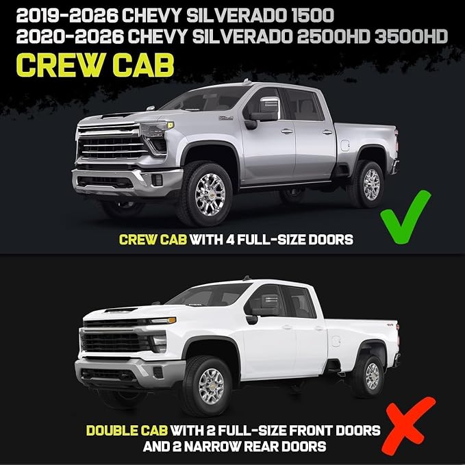 BINARY STAR Running Boards Compatible with 2019-2026 Chevy Silverado/GMC Sierra 1500 Crew Cab, 20-26 Silverado/Sierra 2500HD 3500HD. 6 Inch Carbon Steel Nerf Bars Step Bars Made with Carbon Steel.