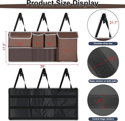 UYYE Trunk Hanging Organizer, Backseat Storage Bag, Collapsible Car Interior Accessories with 4 Pockets & 2 Mesh Pouches for Tools, Provide More Storage Trunk Space for SUV, Jeep, MPVs (Brown)