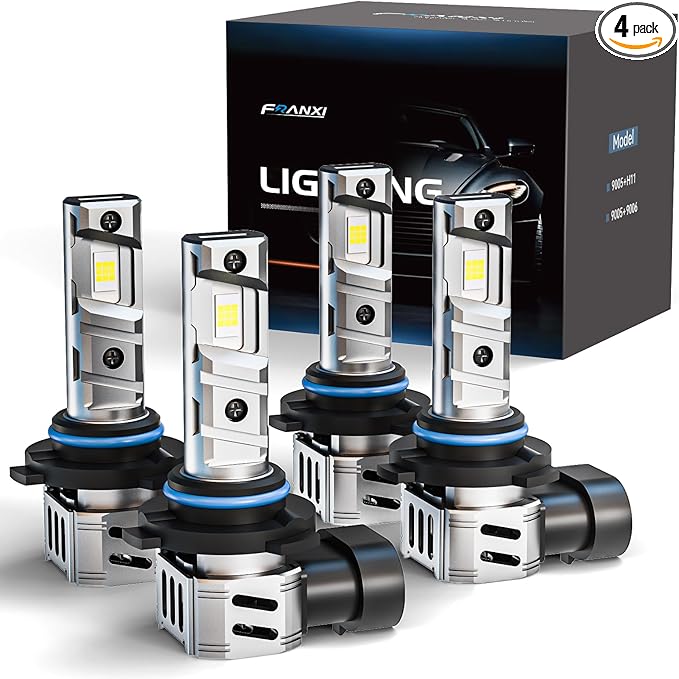 FRANXI 9005/HB3 9006/HB4 Bulbs Combo Fog Lights, 120W 32000LM Super Bright 6000K Cool White Accessory Light Kit, 1:1 Design with Cooling Fan, Plug and Play, Pack of 4