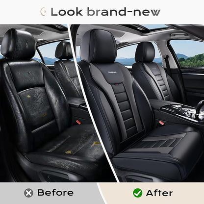 Coverado Car Seat Covers Full Set, Seat Covers for Cars, Front Seat Covers and Back Seat Cover Waterproof Leather Automotive Seat Cover, Universal Car Interior Protectors Cushion for Most Cars