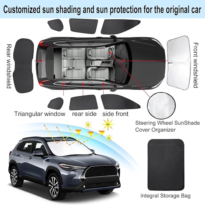 TINGLU Window Shades for Toyota Corolla Cross 2022-2025 2026(Not for Corolla) Accessories Car Side Full Windows Rear Triangular Windshield Sun Shade Sun UV Rays & Privacy Protection for Camping 8PCS