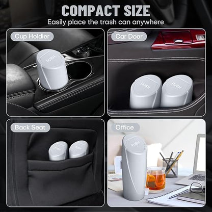 Car Trash Can Bin with Lid - Car Garbage Can Cup Holder - Grey Mini Leakproof Vehicle Garbage Bin with 20pcs Trash Bags-Automotive Organizers and Storage for Front Back Seat Accessories