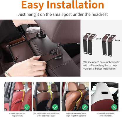 Car Rear Backseat Extra Multifunctional Drink Cup Holder Organizers with Tissue Storage Box Organizer & Hooks for Car Seat Back (Brown)