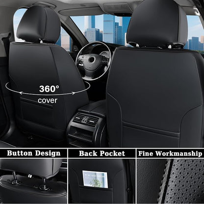 Coverado Car Seat Cover, Black Luxury Seat Cover for Cars, Premium Nappa Leather Seat Covers Full Set with Embossed Pattern, Waterproof Car Seat Protector Car Seat Cushions Universal Fit Most Vehicle