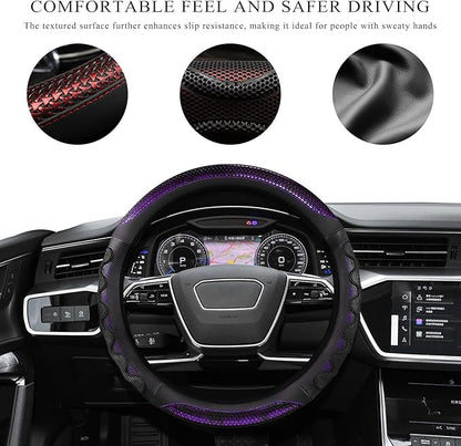 Car Steering Wheel Cover, 15 Inch Anti-Slip Steering Wheel Cover Protector with 3D Honeycomb Design, Universal Steering Wheel Covers for Truck SUV, Car Accessories (Purple, Round Shape)