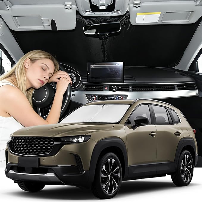 Windshield Sunshade for Mazda CX-50 2023-2026 Sun Shade Car Windshield Accessories Upgrade 4 Layers Blocks UV Rays Custom Fit CX-50 Car Window Shade Front Windshield Keep Cool Foldable