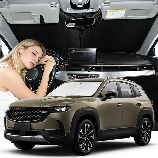 Windshield Sunshade for Mazda CX-50 2023-2026 Sun Shade Car Windshield Accessories Upgrade 4 Layers Blocks UV Rays Custom Fit CX-50 Car Window Shade Front Windshield Keep Cool Foldable