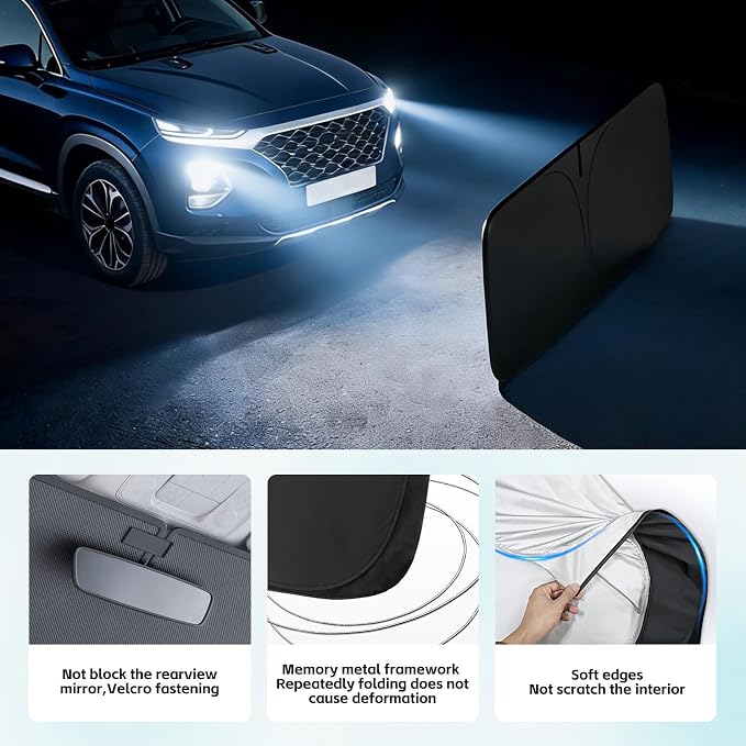 Windshield Sun Shade for Hyundai Santa Fe 2013-2023 Sunshade 300T Windshield Cover Protector Blocks UV Rays Custom Fit Santa Fe Front Window Shades Windshield Accessories Keep Cool Foldable