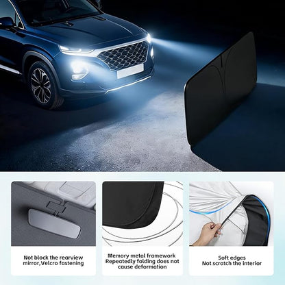 Windshield Sun Shade for Hyundai Santa Fe 2013-2023 Sunshade 300T Windshield Cover Protector Blocks UV Rays Custom Fit Santa Fe Front Window Shades Windshield Accessories Keep Cool Foldable