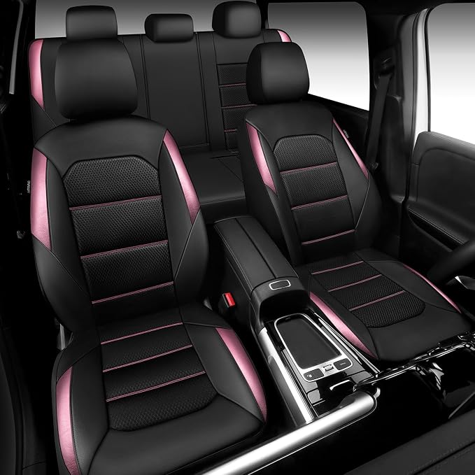 CAR PASS Memory 3D Foam Car Seat Covers Full Set, Breathable Mesh Thick Seat Covers for Car, Pink Metal Film Leather Seat Covers, Universal Automotive Comfort for SUVs Trucks, Black Pink