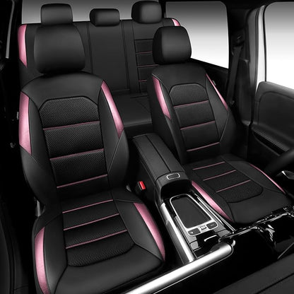 CAR PASS Memory 3D Foam Car Seat Covers Full Set, Breathable Mesh Thick Seat Covers for Car, Pink Metal Film Leather Seat Covers, Universal Automotive Comfort for SUVs Trucks, Black Pink