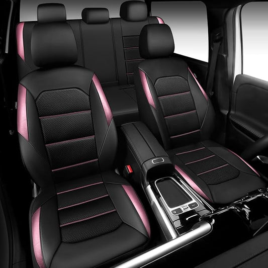 CAR PASS Memory 3D Foam Car Seat Covers Full Set, Breathable Mesh Thick Seat Covers for Car, Pink Metal Film Leather Seat Covers, Universal Automotive Comfort for SUVs Trucks, Black Pink