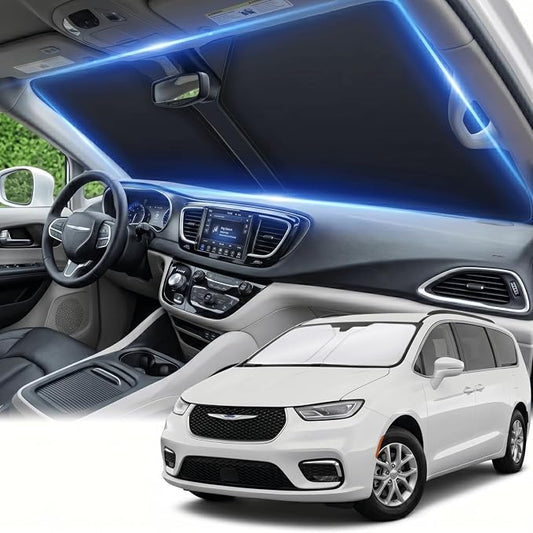 Windshield Sun Shade for Chrysler Pacifica 2017-2024 2025 2026 Front Window Shade Custom Fit Pacifica Accessories Sun Visor Foldable Shade Blocks UV Rays Summer Must Have Car Accessories
