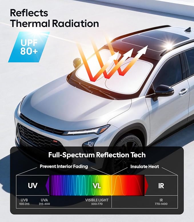 Wigoo for Chevrolet Trax Windshield Sunshade [OEM Design, 100% Sun Blockage] Foldable Heat Insulation Sun Shade with Storage Bag, for Chevrolet Trax (2024-2026), Silver Coating