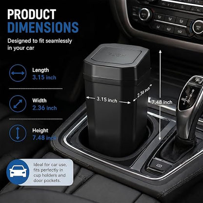 Car Trash Can, Mini Car Garbage Can with Lid, Leakproof Small Cup Holder Trash Can for Car with 60 Trash Bags, Vehicle SUV Truck Organizers and Storage for Home, Office, Black