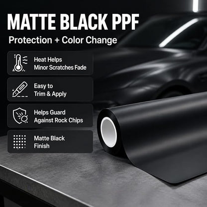 TPH Matte Black Paint Protection Film 7.5mil 60in×5ft– Self‑Healing Car Wrap Roll, Heat‑Activated Scratch Repair for Hood Bumper Headlight, Anti‑Scratch