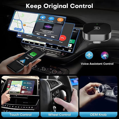 USB C Wireless CarPlay & Android Auto Adapter, Wired to Wireless Dongle | Plug & Play Compatible with iPhone & Android Smartphones.